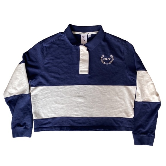 Puma Selena Gomez Blue White Stripe Long Sleeve Crop Rugby Shirt Women's XL - Picture 2 of 14